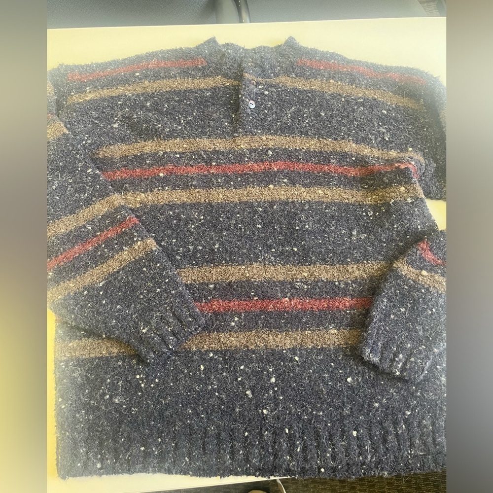 Vintage grandpa sweater striped cashmere wool blend blue beige maroon oversized